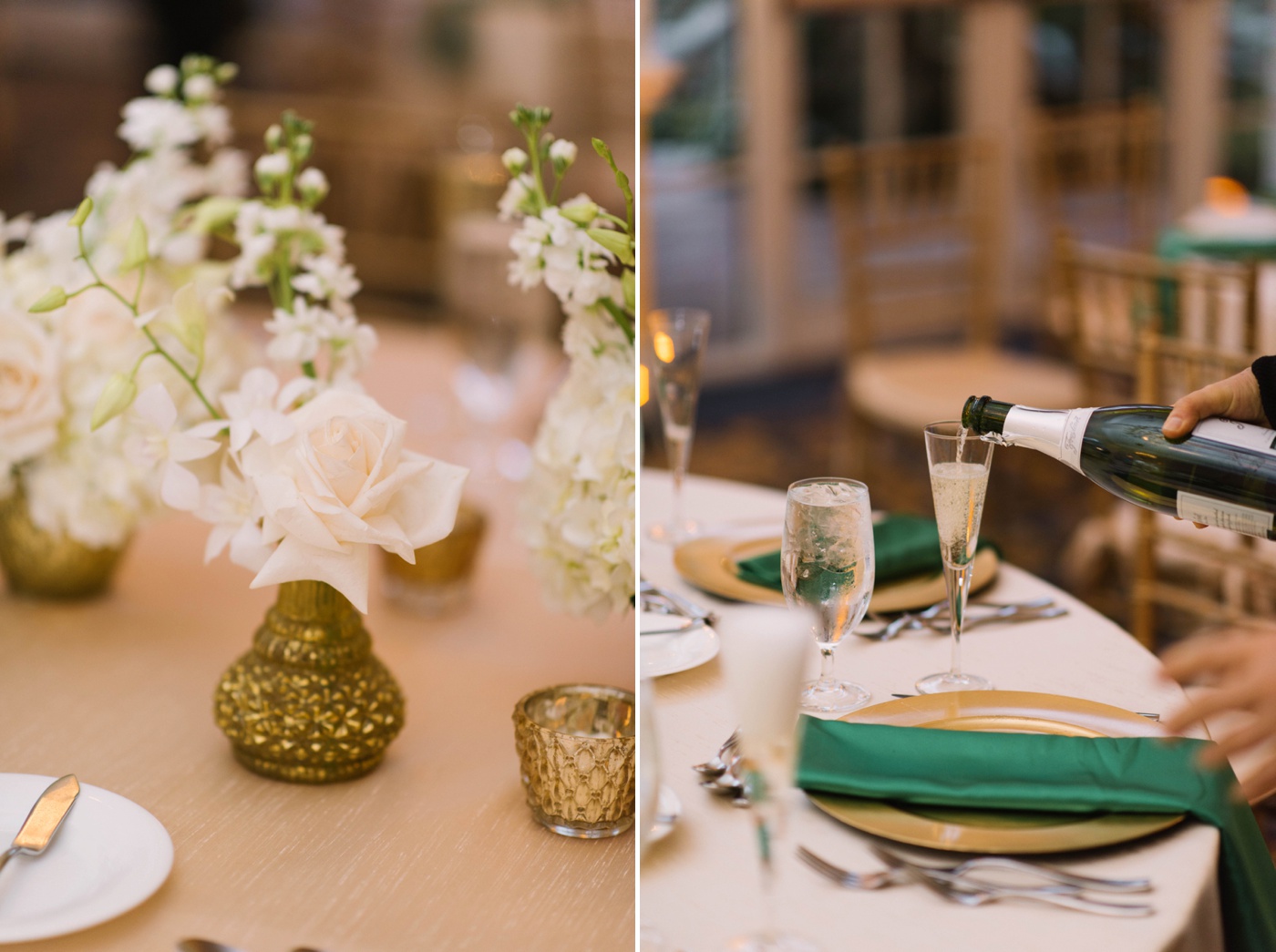 gold and green wedding details