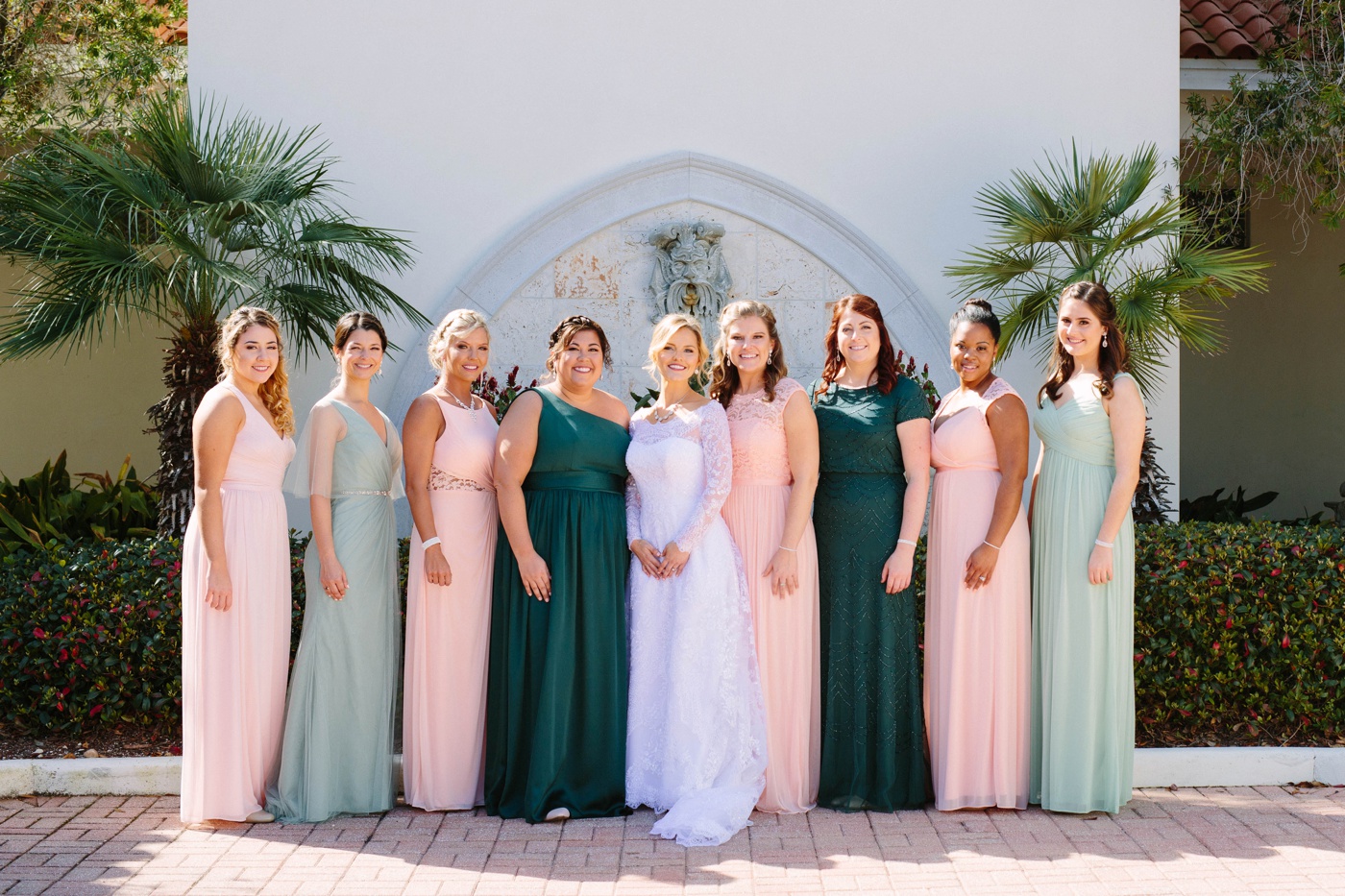 blush and green bridesmaid dresses