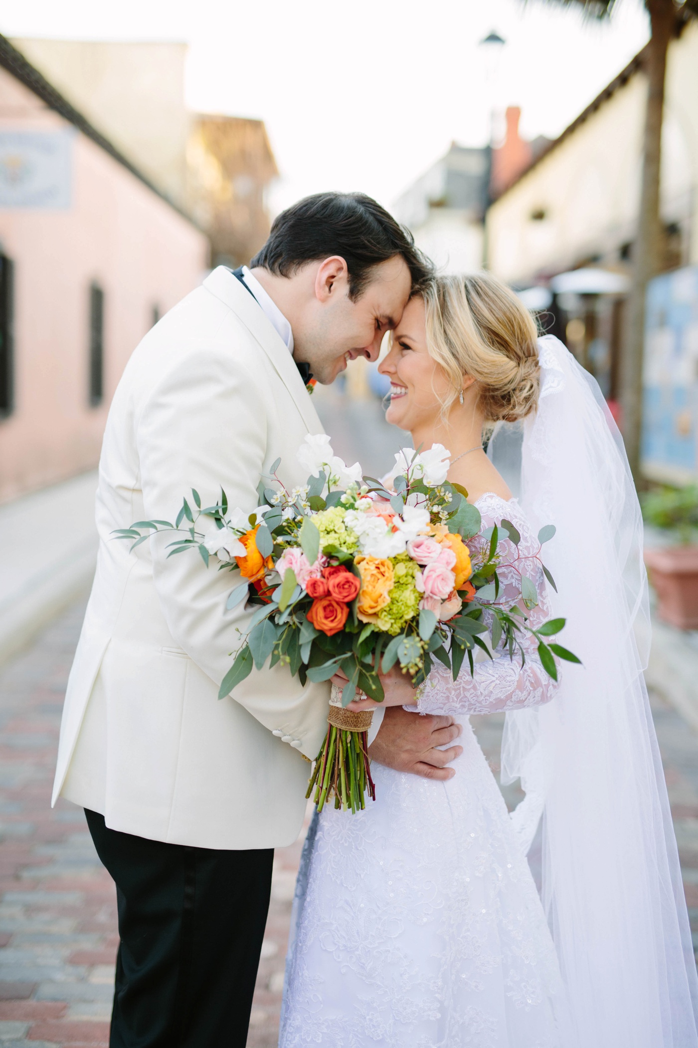 st. augustine streets bride and groom wedding photos