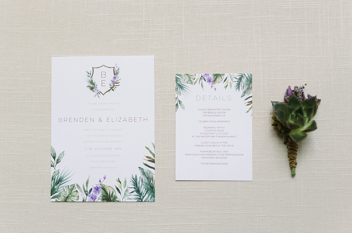 custom succulent design wedding invitation