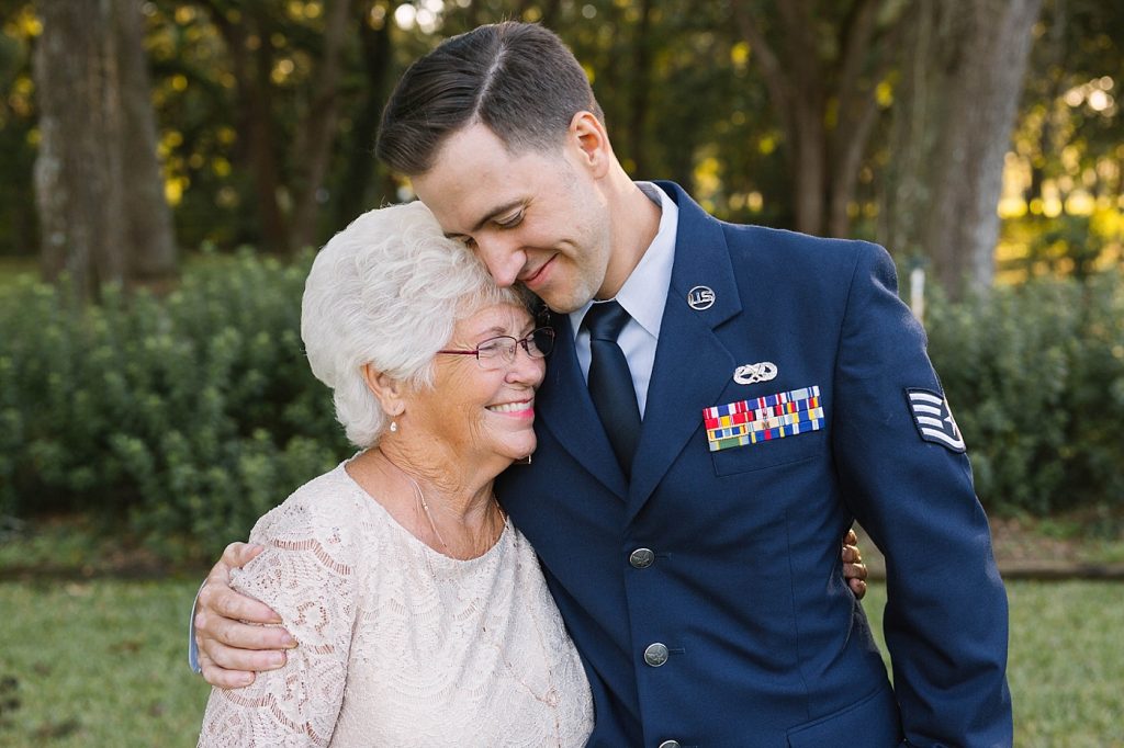 groom with grandmother at wedding