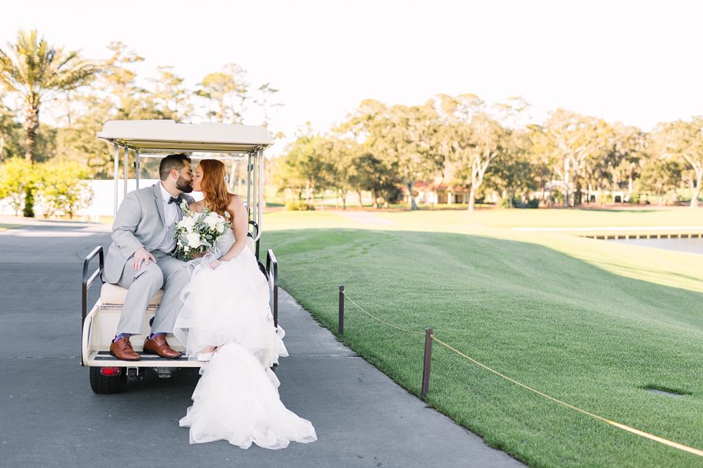 tpc sawgrass ponte vedra wedding bride and groom on golf cart